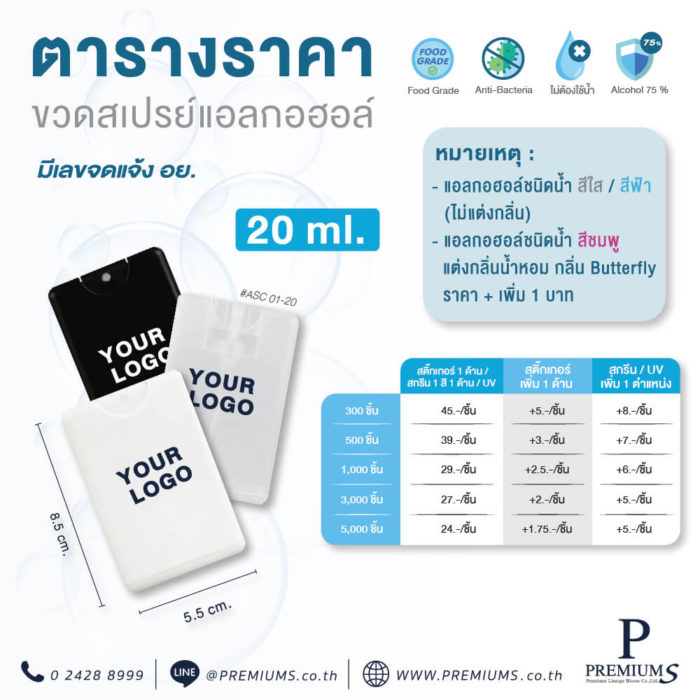 ราคาสเปรย์แอลกอฮอล์พร้อมส่ง สเปรย์การ์ดสกรีนชื่อหน่วยงาน