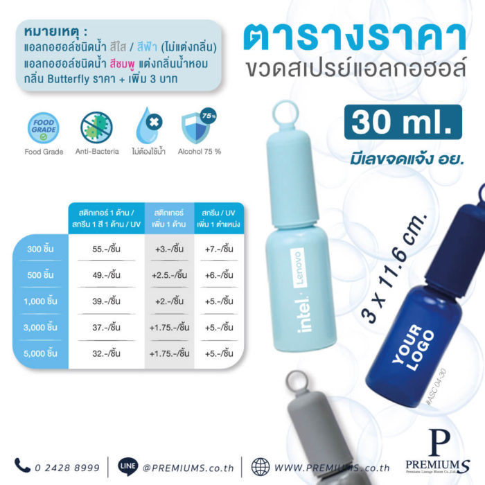 ขวดสเปรย์แอลกอฮอล์สกรีนชื่อ สเปรย์แอลกอฮอล์พร้อมส่ง