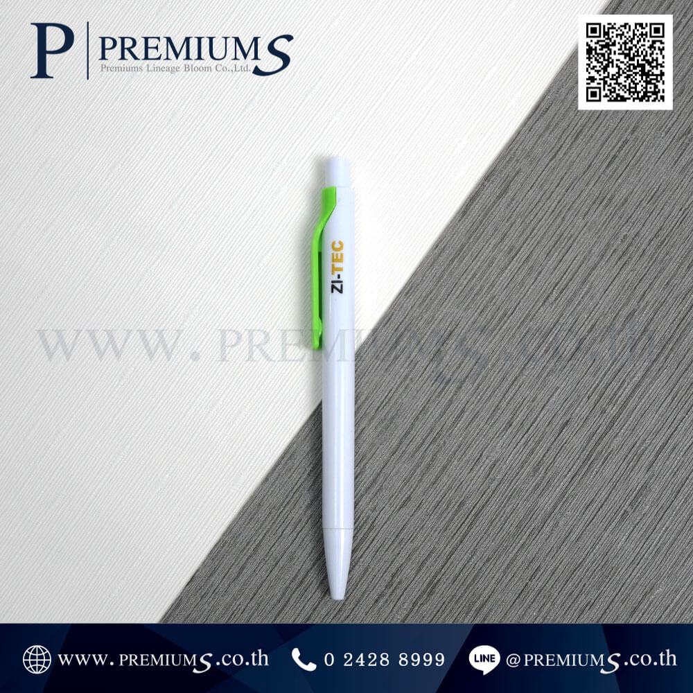ปากกาพลาสติก โลโก้ ZI-TEC สีเขียว