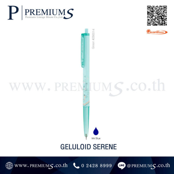 ปากกาลูกลื่นสีเขียว หมึกน้ำเงิน QTM GELULOID ปากกาพลาสติกพร้อมส่ง ปากกาสั่งทำงานด่วน ปากกามีสต๊อก