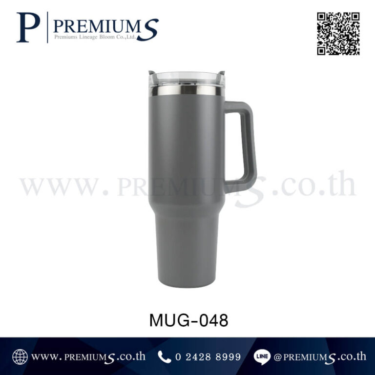 ด้านข้างแก้วน้ำสแตนเลสสีเทา รุ่น MUG-048