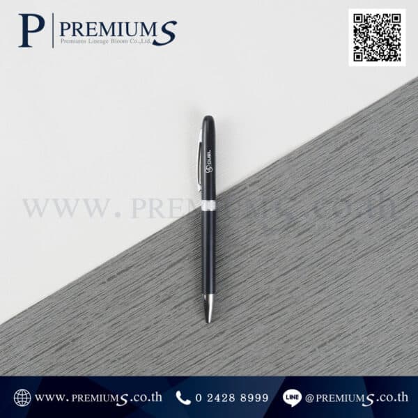 ปากกาพลาสติกสีดำโลโก้