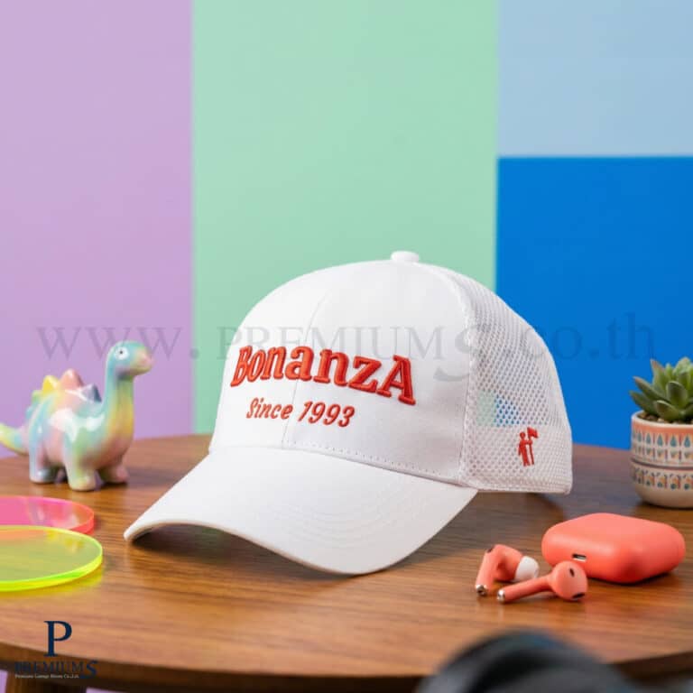 หมวกผ้าตะข่ายแซนวิสปักโลโก้